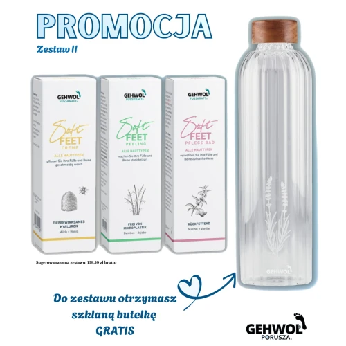 Gehwol Zestaw SOFT FEET Krem Peeling i Olejek + Szkalna Butelka Gratis