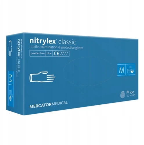 Rękawiczki nitrylowe bezpudrowe Mercator Nitrylex Classic r. M 100 szt.