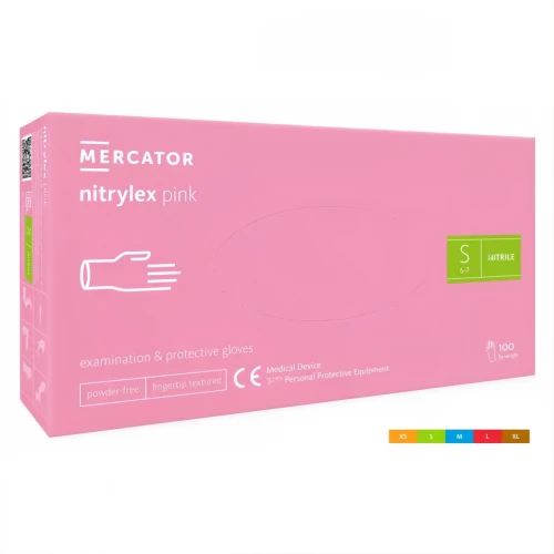 Rękawice Nitrylowe Rękawiczki Różowe NITRYLEX PINK 100szt. Mercator S