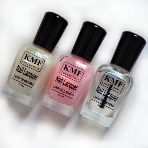 KMF Zestaw 3 lakierów do manicure French 2 lakiery z drobinkami + Top