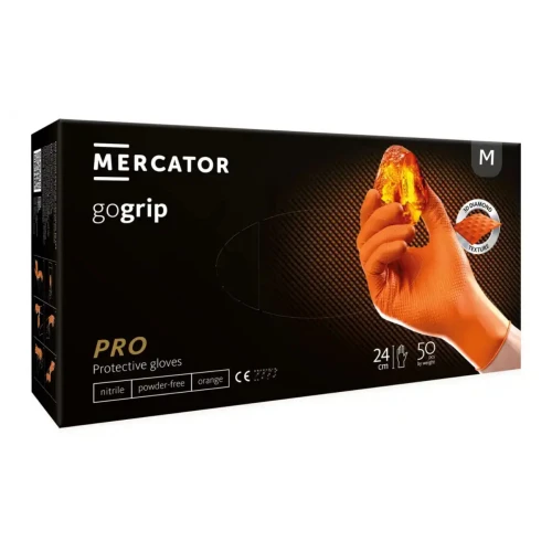 Mercator GoGrip Orange Rękawice Nitrylowe Bezpudrowe 50 szt. Rozmiar M
