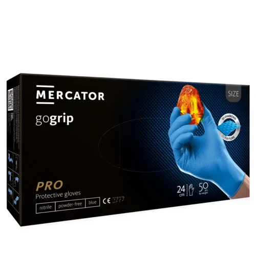 Mercator GoGrip Blue Niebieskie Rękawice Nitrylowe Bezpudrowe 50szt. S