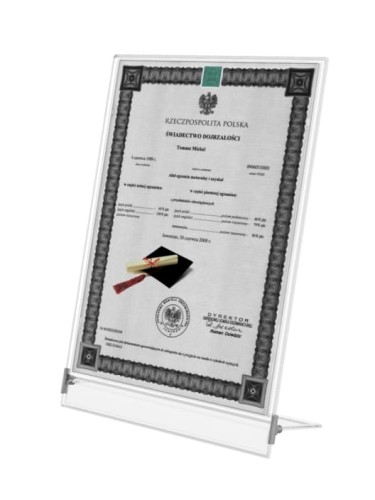 Stojący ekspozytor prezenter dyplomu z plexi A4 846
